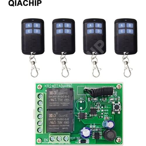 QIACHIP 433Mhz Universal RF Relay Wireless Remote Control Switch DC 6V 12V 24V 30V 2Ch Receiver Module For Garage Gate Door Key