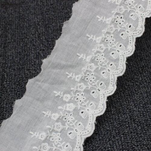 YACKALASI 100% Cotton Eyelet Embroidered Floral Ribbon Swiss Cotton Voile Sewing Apparel Appliqued MilkyWhite 8.5CM