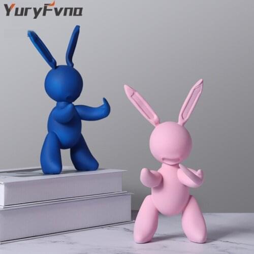 YuryFvna Balloon Bunny Figurines, Rabbit Statues,Resin Animal Art Sculptures, Modern Abstract Home Decor Ornaments