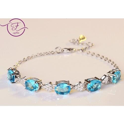 Blue Topaz Bracelet Created Aquamarine 925 Sterling Silver Charm Bracelets Party Anniversary Gifts Fashion Jewelry for Women