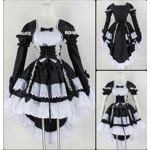 Girl Princess Bow Lace Tea Party Dress Lolita Maid Uniform Anime Cosplay Costume Women British Style Palace Noble Formal Dresses