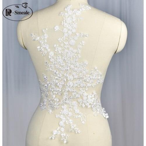 2Pieces Ivory White Lace Applique Decorative Sewing Floral Lace Neckline Collar Trim Lace Embroidered Fabric RS990