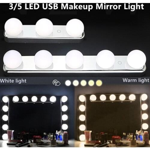 3/5 LED Bulbs USB Mirror Light Stepless Dimming Vanity Light Temperature Adjustable Make Up Lights Touch Switch Battery Powered
