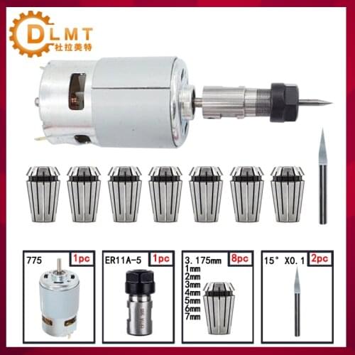 775 DC Motor Spindle Motor ER11 Extension Rod with ER11 Spring collet Carving Knife suit CNC machining center engraving machine
