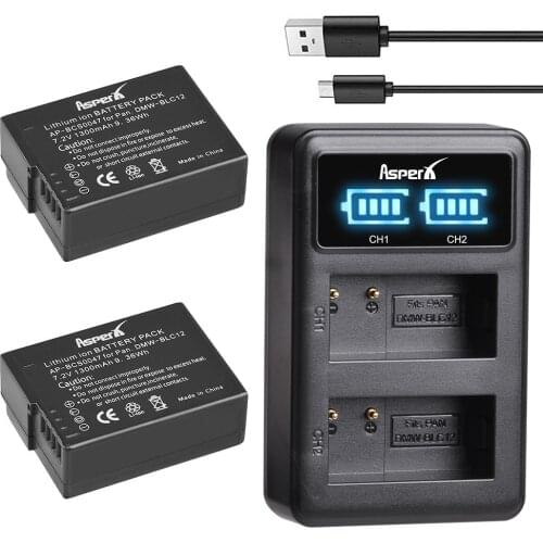 DMW-BLC12 BLC12PP BLC12E DMW BLC12 Batteries + LED Dual Charger for Panasonic Lumix FZ1000,FZ200,FZ300,G5,G6,G7,G8,GH2,DMC-GX8