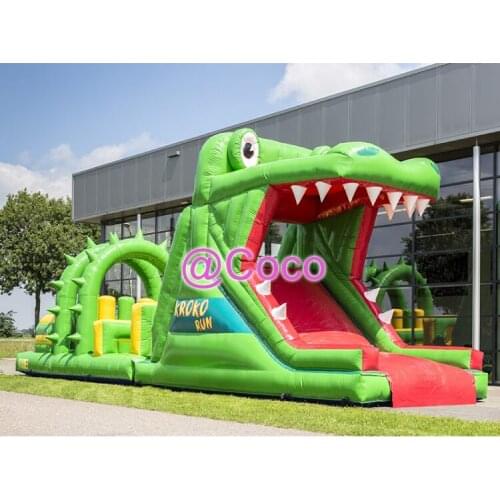 Free sea shipment to port, crocodile inflatable obstacle course, kids rush run obstacle course bouncy slide sport game