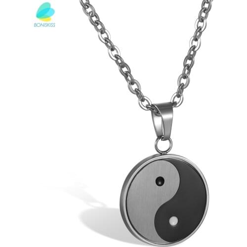 BONISKISS Chinese Yin Yang Pendant Necklace Stainless Steel Necklaces Bagua Pendant Men Jewelry With Chain