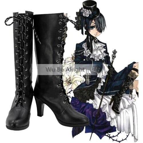 Black Butler Ciel Phantomhive Anime Cosplay Shoes Black High-heeled Boots Halloween Carnival Party Accessories Cos Custom-made