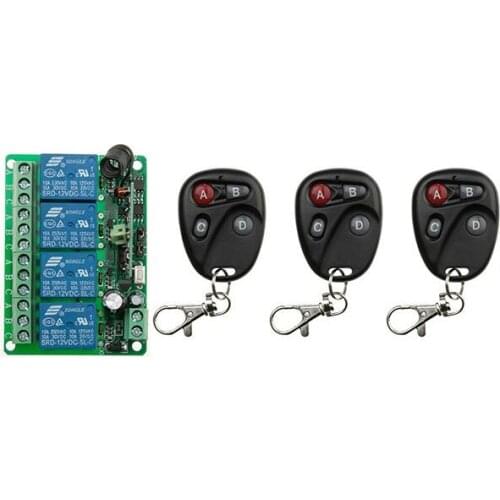 DC12V 4CH 10A RF Wireless Remote Control Switch System teleswitch 3 transmitter & 1 receiver relay Receiver Smart Home Switch