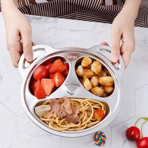 Stainless Steel Childrens Plate Cute Cartoon Panda Plate Kindergarten Childrens Plate Fruit Plate Dessert Plate Childrens