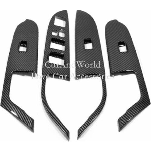 For Mitsubishi ASX 2013-2020 Carbon Fiber Interior Door Armrest Glass Lift Frame Cover Window Switch Button Trim Car Accessories