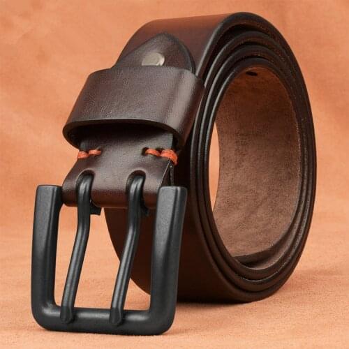 Mens Double-hole Cowhide Leather Belt Casual Retro Hand-made Luxury Two-claw Jeans Brown Width 4.4cm