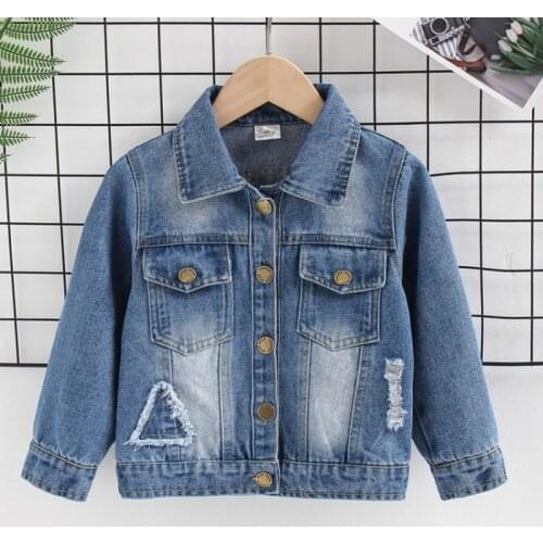 2021 Autumn New 3 4 67 8 10Years Teenager Children Jeans Baby Casual Jackets Kids All Match Holes Patchwork Denim Coats For Boys