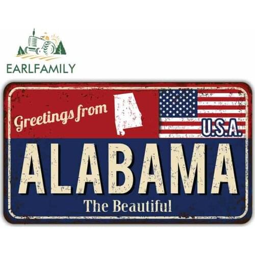 EARLFAMILY 13cm x 7.6cm For Alabama State Usa Novelty Decal Repair Sticker Vintage Drag Racing Decal Occlusion Scratch