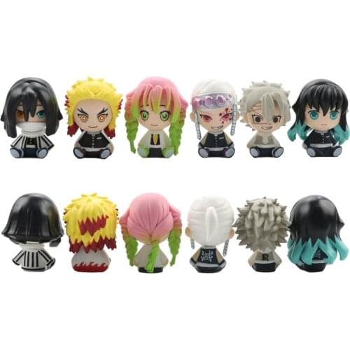 6Pcs/set Q Version Demon Slayer Sitting Ghost Doll Tanjiro Nidouzi Inosuke Zenizu Figure Action Figure Model Toys Doll