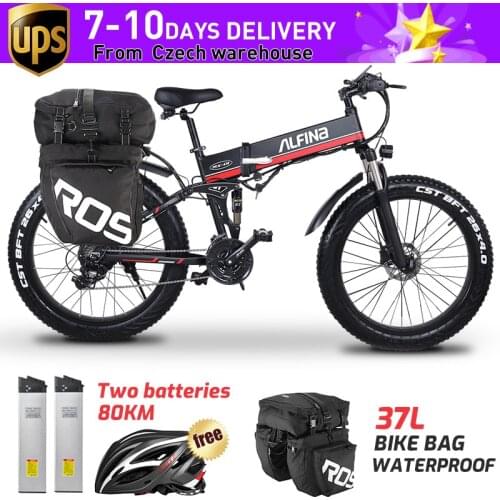 EU Stock)ALFINA FX-01 1000W 12.8AH Mountain electric bicycle SnowBike MTB 45KM/h 26 Inch Tires Waterproof and Foldable Ebike