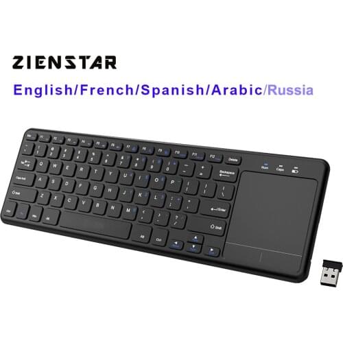Zienstar2.4Ghz Touchpad Wireless Keyboard for Windows PC,laptop,ios pad,Smart TV,HTPC IPTV,Android Box,English/Russia/Fr/Arabic