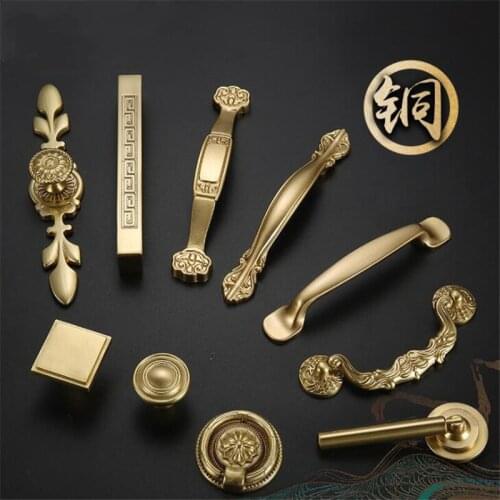 Brass Solid Pendant Cabinet Door Handle Gold Copper Drawer Shoe Cabinet Bookcase Knob Hardware Furniture Pulls Diy Accessories