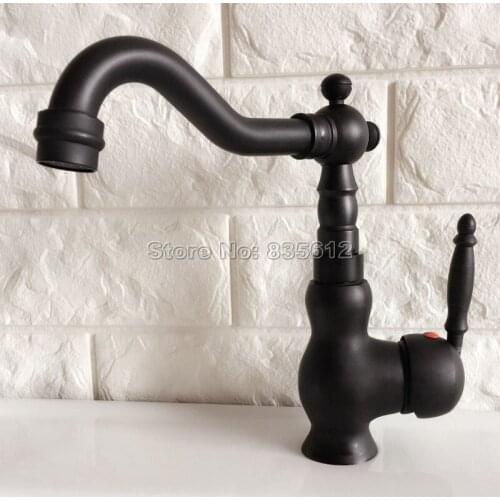 Black Oil Rubbed Brass Single Handle Bathroom Basin Faucet Vessel Sink Mixer Taps Swivel Spout Cold & Hot Water Faucets Wnf356