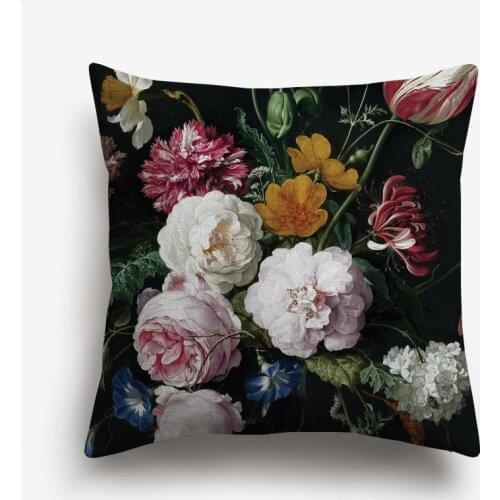 Oil Painting Flower Cushion Covers Rose Floral Beige Linen Pillow Case 45X45cm Bedroom Sofa Decoration