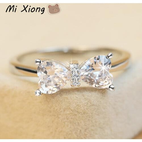 Mi Xiong 925 sterling silver diamond heart-shaped high-quality light luxury exquisite bow ladies engagement ring