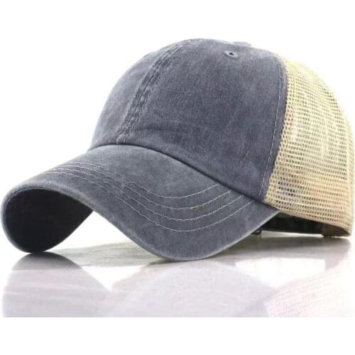 Fashionable New Washed Cotton Solid Color Womens Ponytail Baseball Cap,Summer Retro Mens Smooth Board Breathable Mesh Cap 2021