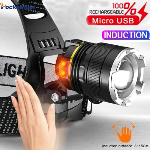 15000LM Powerful Headlamp Motion Sensor Headlight USB Rechargeable Head Lamp Outdoor Fishing Headlight Camping Running Lighting