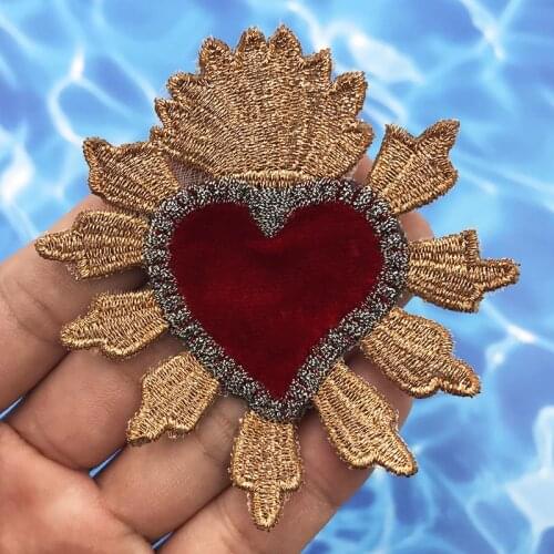 Fire Heart Patches Clothing Embroidery Sew on Applique Fashion for Bags Dress Clothes Cheap Patchs for DIY