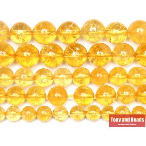 Free Shipping Natural Stone Cracks Yellow Color Dyed Cystals Quartz Round Loose Beads 15" 4 6 8 10 12MM For Jewelry Making