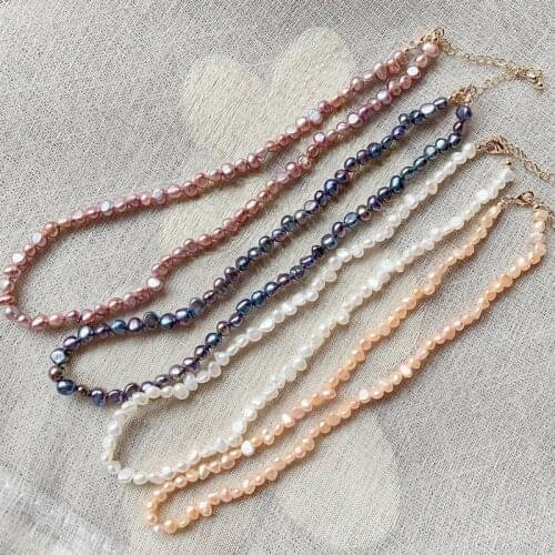 4-5mm Small Irregular Nuggets Baroque Pearl Jewelry Short Collar Real Natural Freshwater Pearl Choker Necklaces for Women 37cm