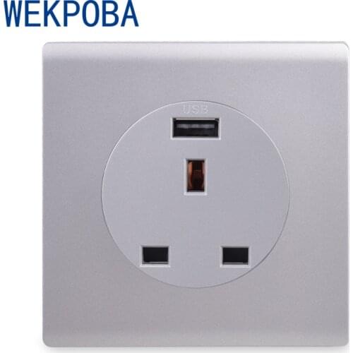 WEKPOBA PC Panel 13A UK Standard Wall Outlet Universal 3 Hole British Power Socket With USB Fast Charging Port 15A Outlet Grey