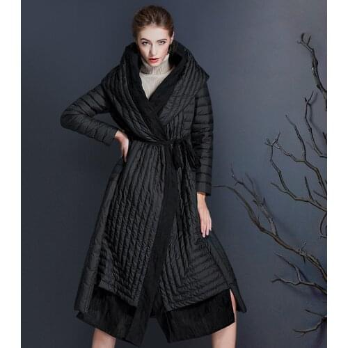 New 2021 thin and light down jacket womens middle and long above the knee hooded white duck down winter large size down jacket