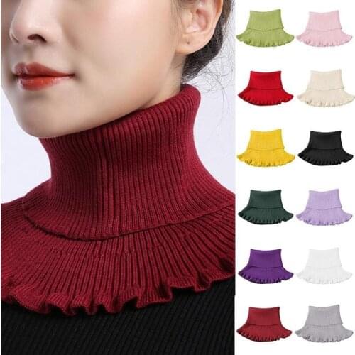 Turtleneck Knitted Fake Collar Ruffles Detachable Collar For Women Winter Windproof Scarf Turtleneck Ribbed Knitted Fake Collar