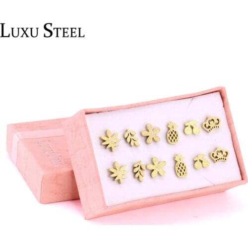 LUXUSTEEL aretes Gold Earrings For Women Brinco Stainless Steel Plant Shape Cute Earring Sets Wedding Jewelry Accessories