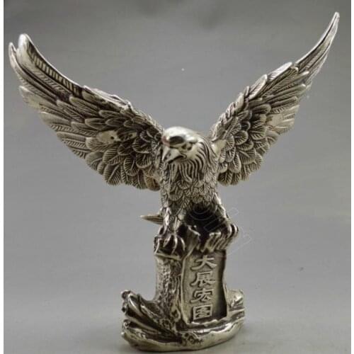 Elaborate Chinese Collectible Old Decorated Handwork Tibetan Silver Flying Eagle On Mountain Statue