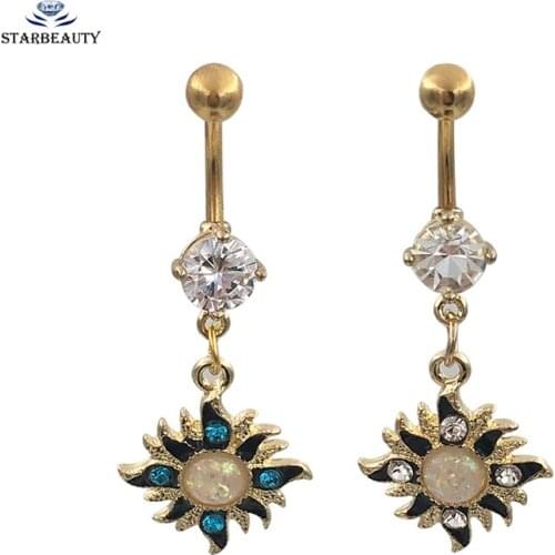Starbeauty Sun With Opal Gem Belly Button Rings Earring Gold Color Cute Navel Rings Barbells Piercing Jewelry 14 Guage
