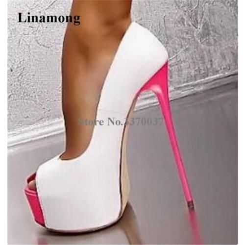 Women Super Sexy Peep Toe Patent Leather High Platform Stiletto Heel Pumps Patchwork High Heels Evening Party Dress Shoes