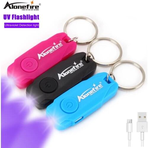Alonefire Y06uv Rechargeable UV Mini Keychain Promotion Gifts Torch Light Lamp Key Ring Light Black Light UV Flashlight Ultravio
