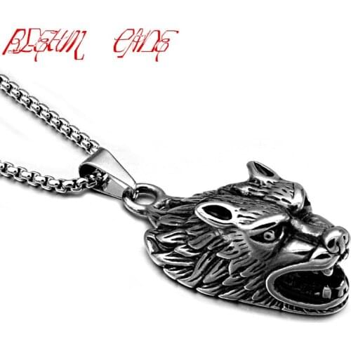 Stainless Steel Wizard Witcher Norse Vikings Wolf Head Pendants Necklaces