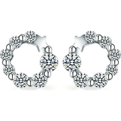 Factory Price Good Quality 925 Sterling Silver Star Cubic Zirconia Circle Stud Earrings for Women Girl Brincos Piercing Jewelry