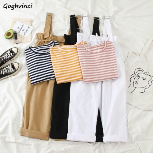 Preppy Women Sets Spring 2 Pieces Striped O-neck Young T-shirts High Waist Wide-leg Drawstring Trousers Students Korean Style
