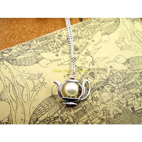 12pcs/lot SUPER SALE Tea Time, kitsch tea pot necklace with bead, vintage style brass, Alice in Wonderland inspired Necklace