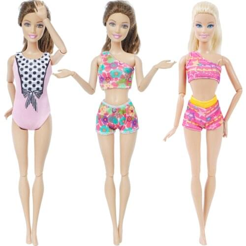 Handmade 3 Pcs / Set Doll Swimsuit Beach Bathing Wear Bikini Outfit Clothes for Barbie Doll Accessories Cute Kids Toy