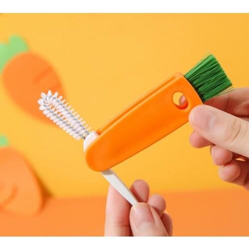 1pc 3 In 1 Water Bottle Glass Cup Brushes Portable Multifunctional Cup Cover Lunch Box Rubber Ring Brush Kitchen Cleaning Tool
