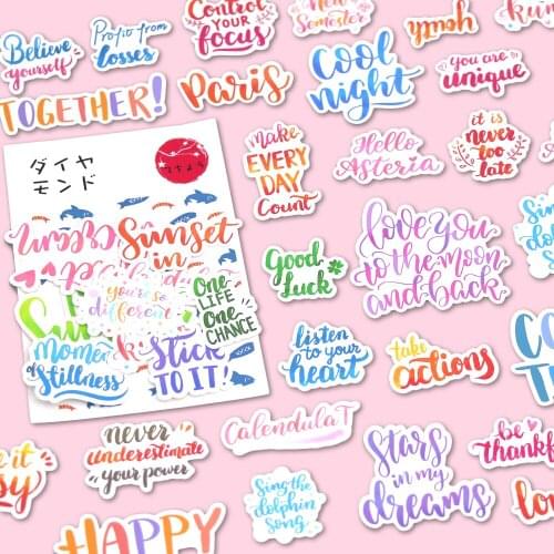 37Pcs English Letter Stickers Retro Quote Decorative Stickers DIY Journal Diary Sticker For Album Stationery