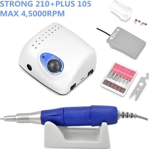 NEW 65W 45000RPM Strong 210 PLUS 102L 105L Brushless Nail Drills Manicure Machine Pedicure Electric File Bits Nail Treatment