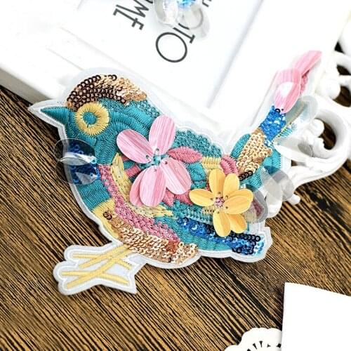 Big Size Embroidered Sew-On Patches Clothes DIY Motif Applique Sticker Sequins Handmade Bird