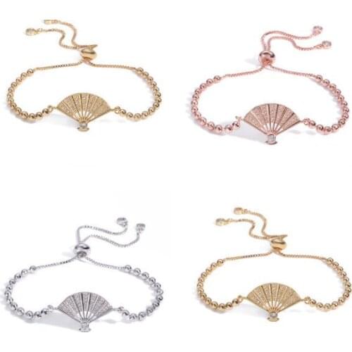 Fan crystal micro pave cz zircon cubic zirconia Bracelet Adjustable silicone Charm Snake Chain Copper Jewelry h453f