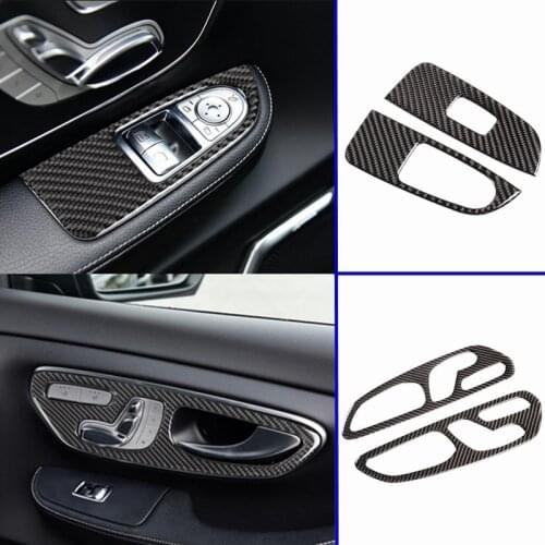 Real Carbon Fiber For Mercedes Benz V class W447 V260 2015-2020 Interior Moulding Trim Window Glass Lift Switch Sequins Frame