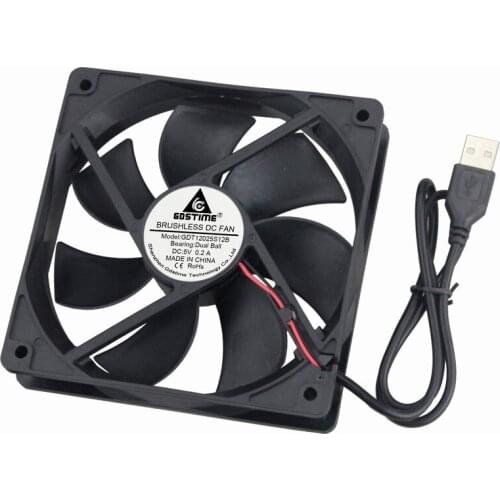 Gdstime 10 Pcs 12cm 12025 Two Ball Bearing 5V USB Connector PC Computer Cooler DC Motor Cooling Fan 120mm x 25mm 0.2A 1500RPM